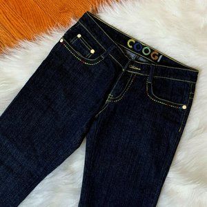 Coogi Women's Med. Dark Blue Embroidered  Denim Jeans, Size 3/4